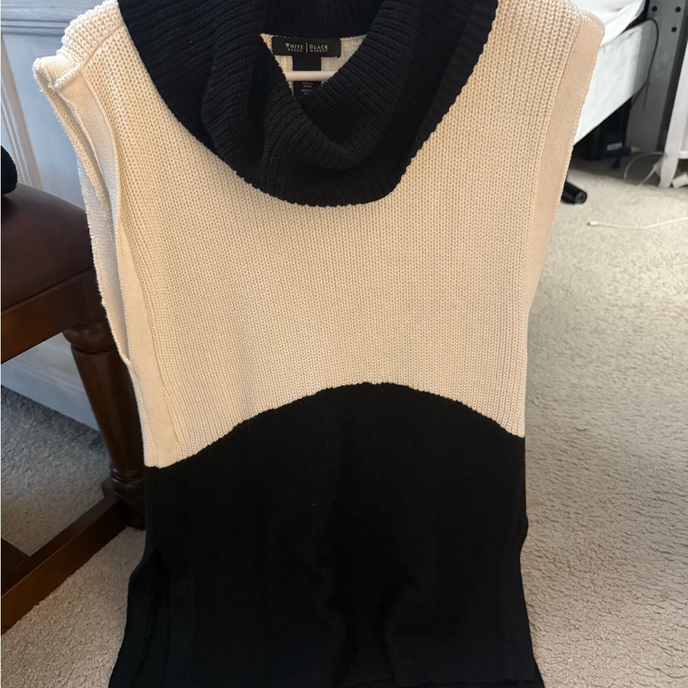 White House Black Market Black and White Cowl Neck Sweater